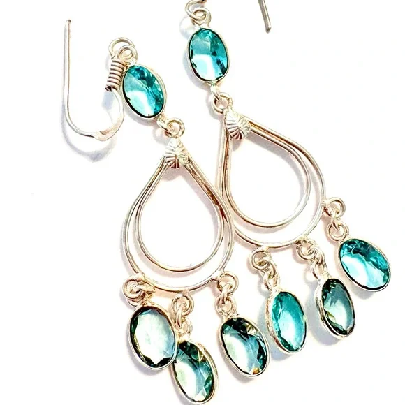2 inch, delicate, silver, Blue Topaz earrings. - Picture 6 of 6